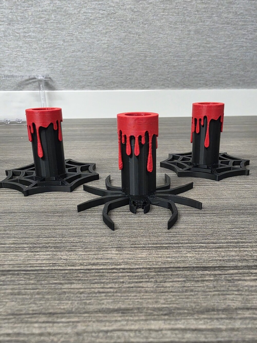 Three-Piece Black & Red Spider Web Pen Holder Set - 3d Printed